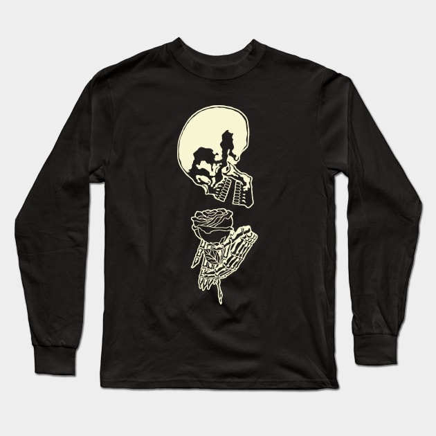 Skull and Rose Ink Art Tattoo Retro White Long Sleeve T-Shirt by ebayson74@gmail.com